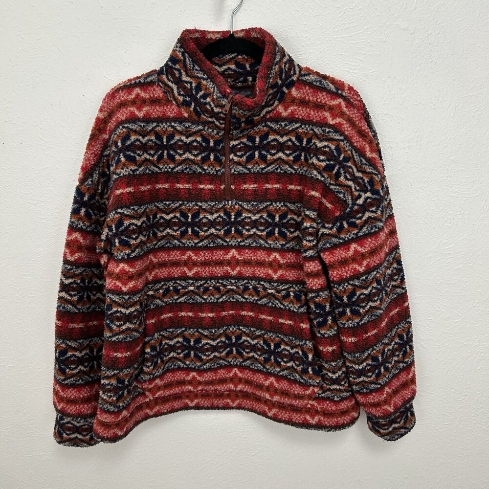 American Eagle Sweater Womens S Red Aztec Plush Sherpa Fleece 1/4 Zip Pullover